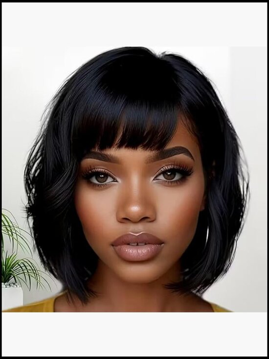 Human Hair Pixie Wig with Bangs Glueless Short Wavy Bob Hair Replacement main image 4